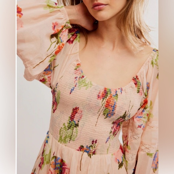 Free People Women Morning Glory Maxi Cotton Stretchy Flowing Long Sleeve New M-L - Picture 8 of 16